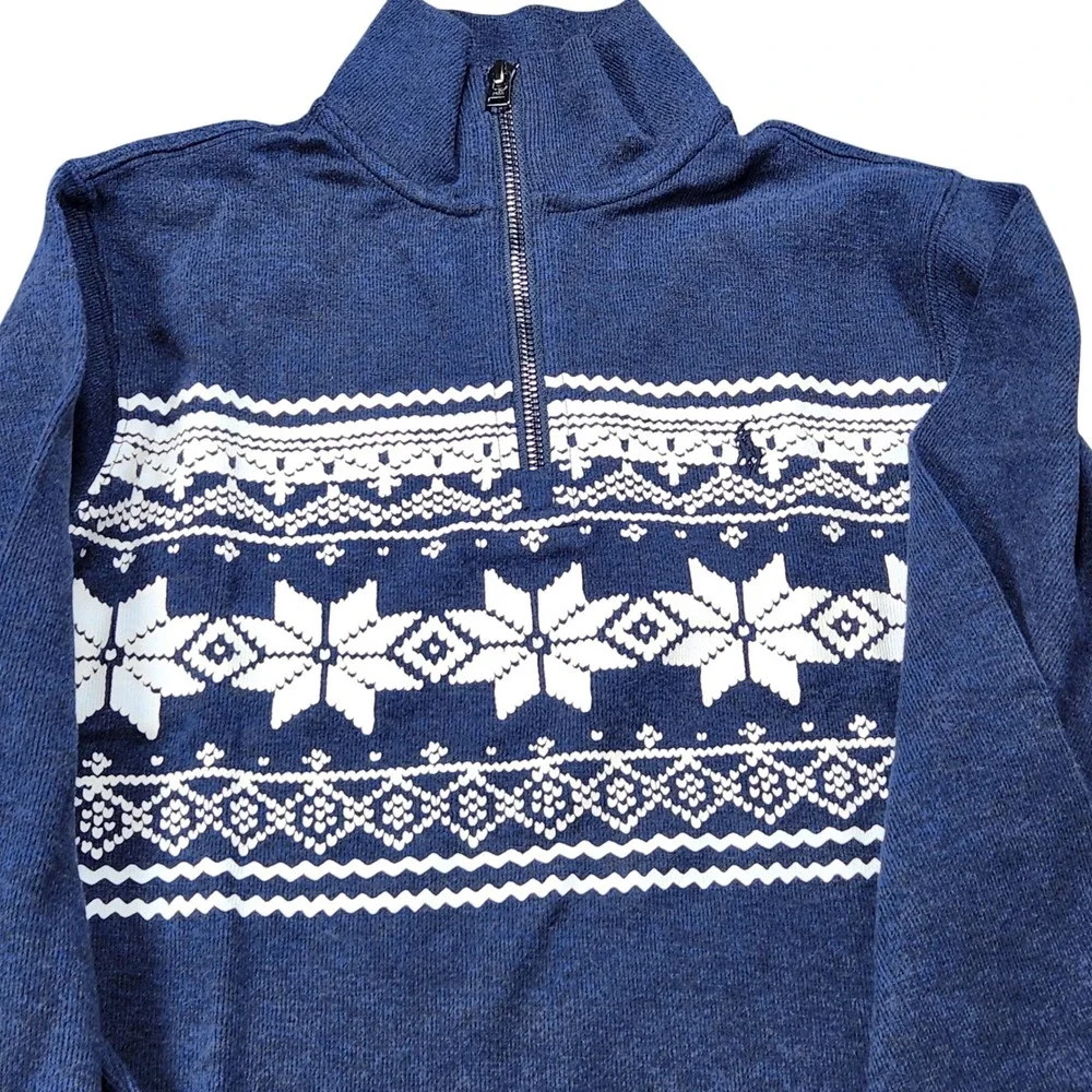 Polo Ralph Lauren Kids Navy Blue Fair Isle Cotton Quarter-Zip‎ Sweater 10-12 New